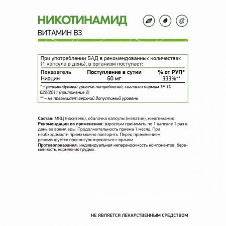 NaturalSupp VEG БАД к пище "Никотинамид витамин В3" 60 капс.