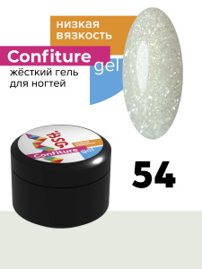 BSG Жёсткий гель для наращивания Confiture №54 НИЗКАЯ ВЯЗКОСТЬ - Полупрозрач белый с шиммером (13 г)